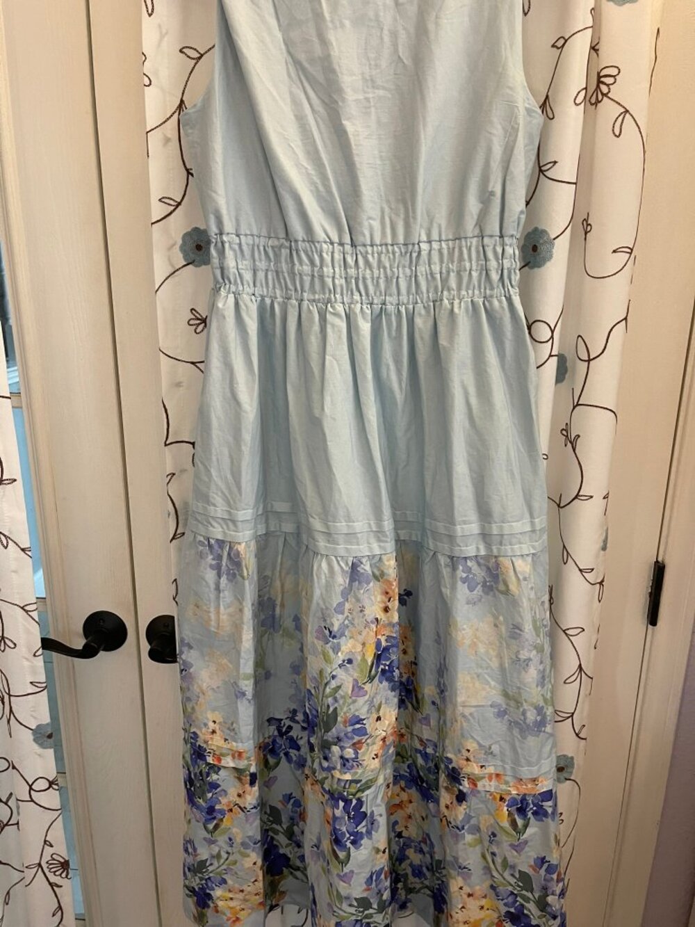 Like New Women's Sz S Rachel Zoe Light Blue Floral Tiered Maxi Dress - Picture 5 of 8